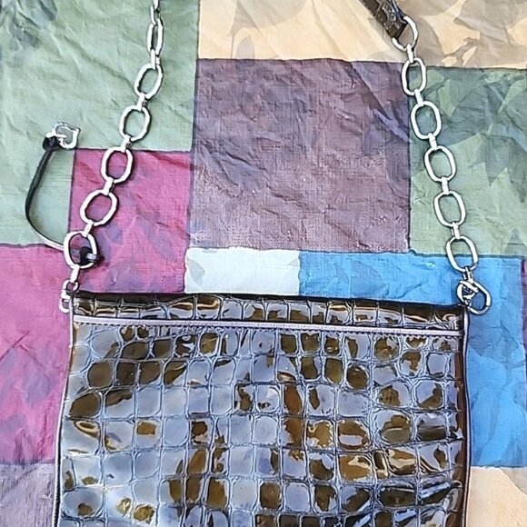 Brighton "All You Need Is Love" Faux Patent Leather Croc Embossed Purse Bag -EC - Picture 2 of 9